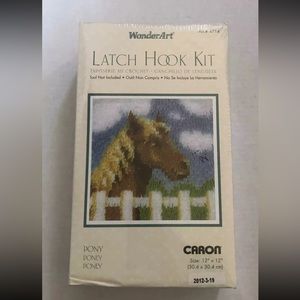 Wonderart Latch Hook Kit #4714 Pony Horse by fence, 12" x 12" vintage NOS crafts